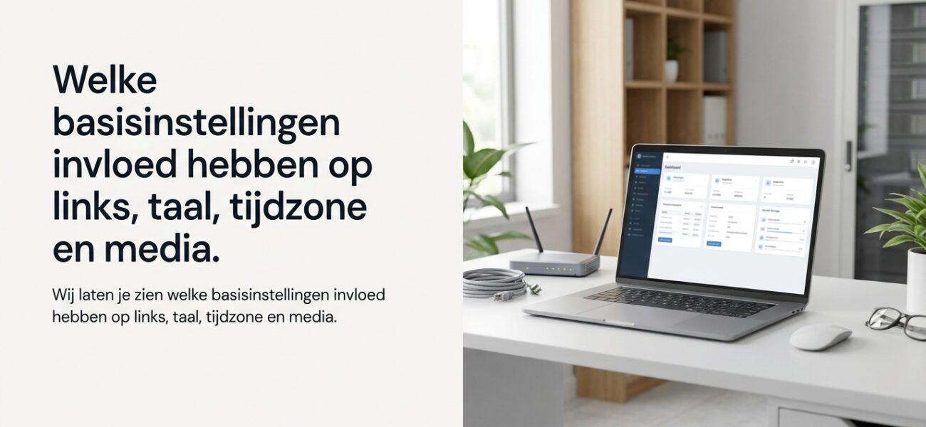 Welke basisinstellingen invloed hebben op links, taal, tijdzone en media