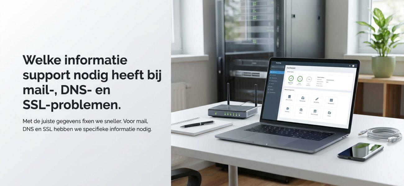 Web-Hosting Welke informatie support nodig heeft bij mail-, DNS- en SSL-problemen.